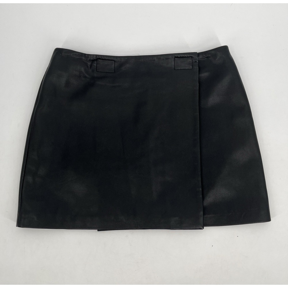 Hugo Buscati Womens Black Leather Wrap Mini Skirt Size 10